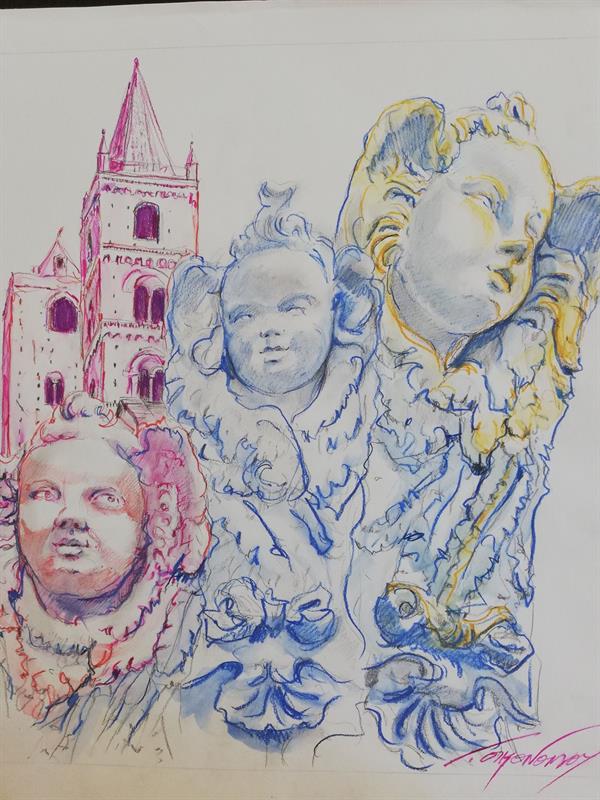 Gruppo scultoreo degli angeli barocchi all'ingresso di San Michele